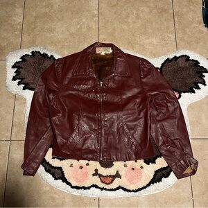 Vintage 80’s Jean Pierre Cropped Red Leather Jacket Size 46